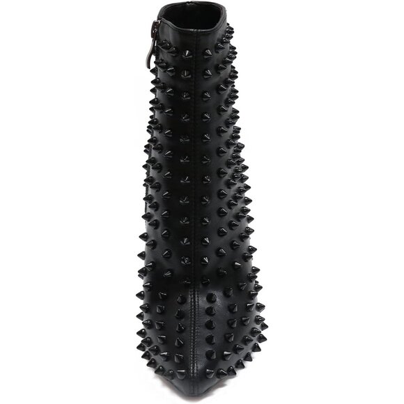 Women's Black Rhinestone Ankle Boots with Rivets Pointed Toe Stilettos Heel - Picture 3 of 7